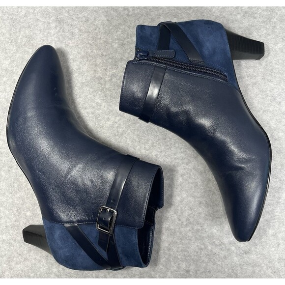 Cole Haan Sylvan Boot Women's 7B Mid Heel Bootie Blue Leather Pointed Signature - Picture 9 of 16